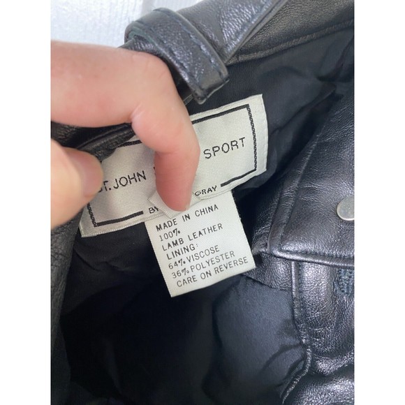 St. John By Marie Gray 2 100% Lamb Leather Pants Straight Leg Black Moto Biker - Picture 4 of 7